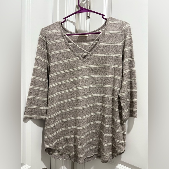 emory park Tops - Emory Park Heathered Knit Top in Tan and Cream
